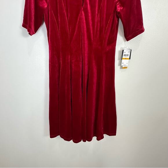 Signature by Robbie Bee Red Velvet Fit and Flare Dress Christmas Holiday - Picture 5 of 13